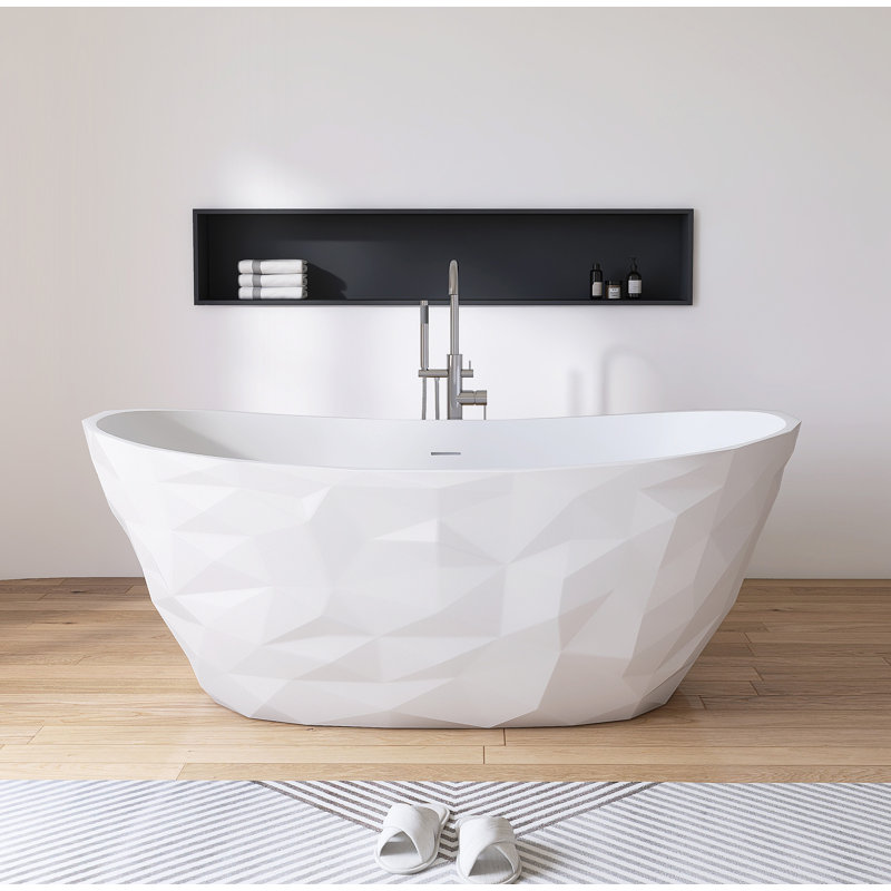 Baignoire autoportante à surface solide de 64 po x 33 po avec baignoire autoportante unique en forme de pierre ondulée