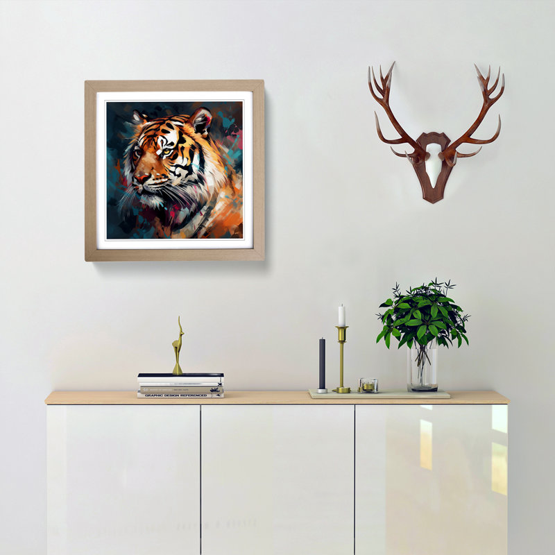 Tiger No.3 - Single Picture Frame Print on Wood, Oak