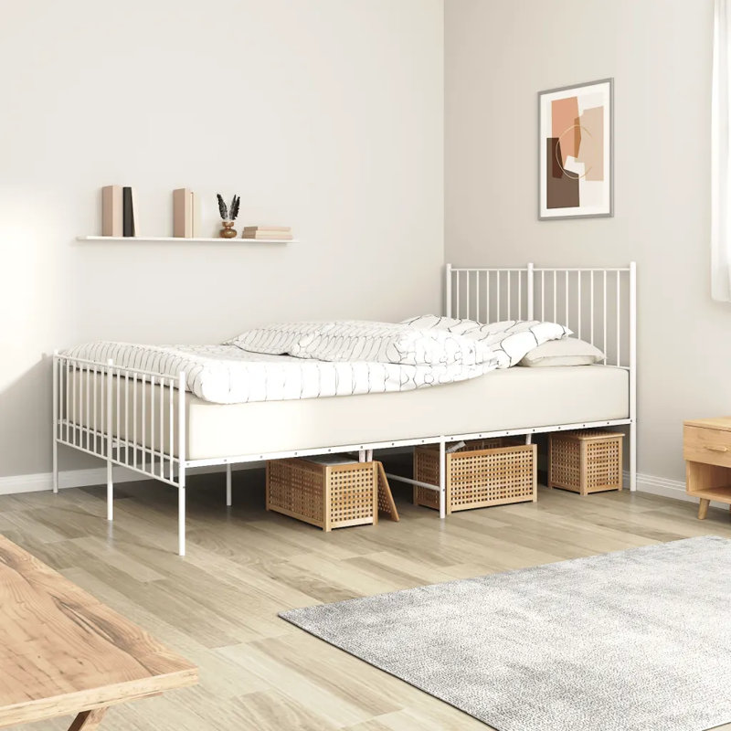 Metal Bed Frame with Headboard and Footboard White, Small Double (4')