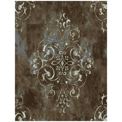 Vintage Peel and Stick Wallpaper Damask Brown/Beige/Teal Vinyl Stick on Wall Paper for Bathroom Bedroom Home Decor 17.3in x 32.8ft