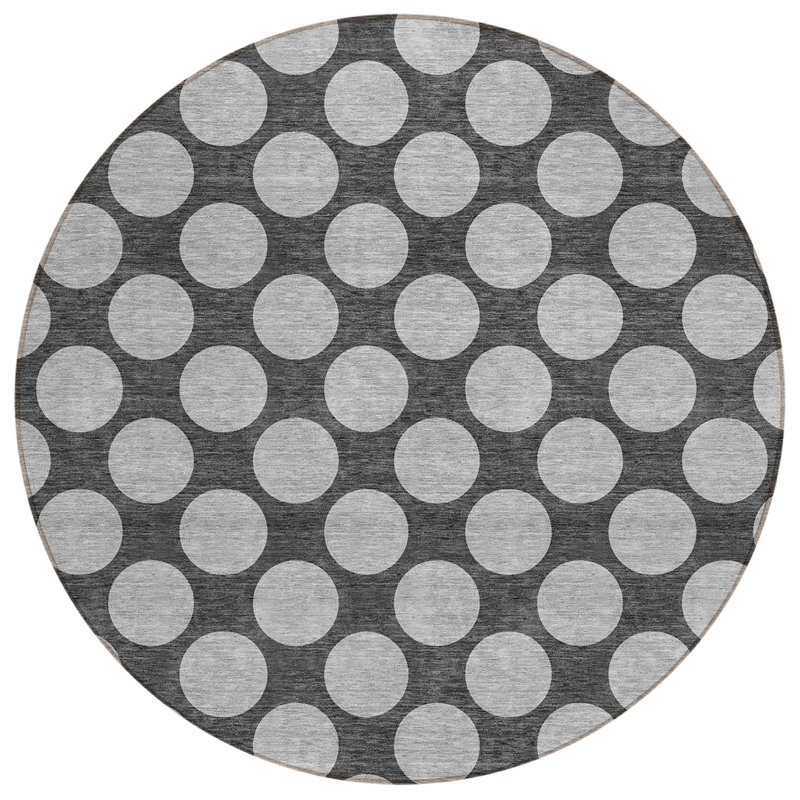 Chayden Flatweave Washable Polka Dots Indoor / Outdoor Rug, Round 8'