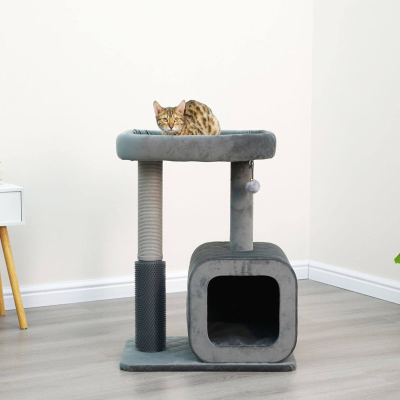 30.5" Cat Tower with Condo and Rubber Groomer