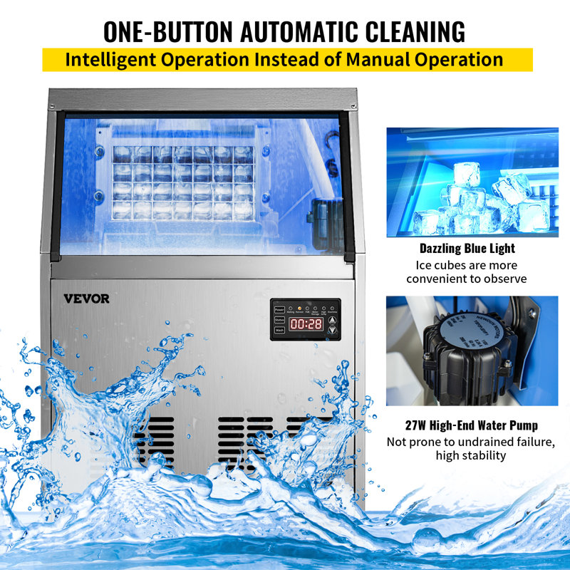 VEVOR 120 Lb. Daily Production Cube Clear Ice Freestanding Ice Maker