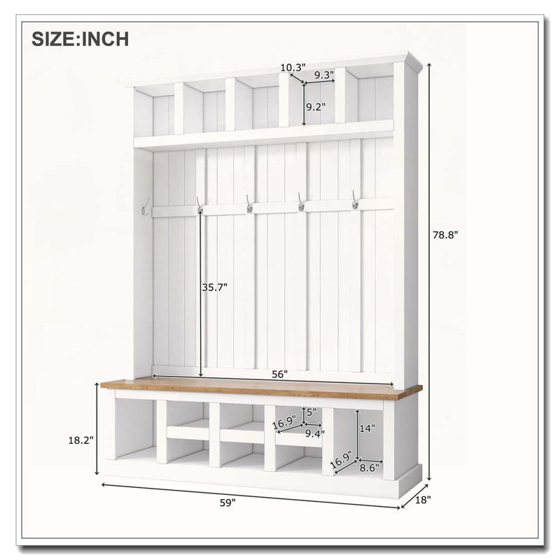 78''H Modern Hall Tree with Wide Storage Seating Bench, Entryway Shoe Cabinet with 13 Compartments, White