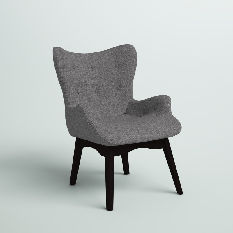 27.5" W Tufted Linen Wingback Chair, Grey Linen