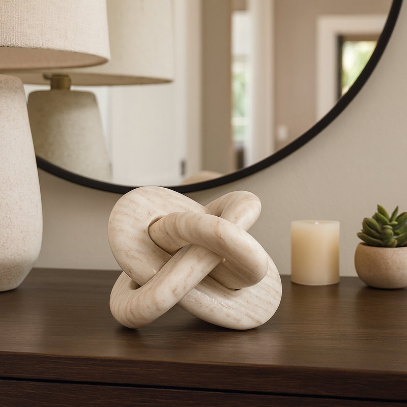 Sculptural Marble Decorative Object with Interlocking Design for Living Room Decor - Modern Home Accent for Coffee Table, or Home Decoration - Ivory