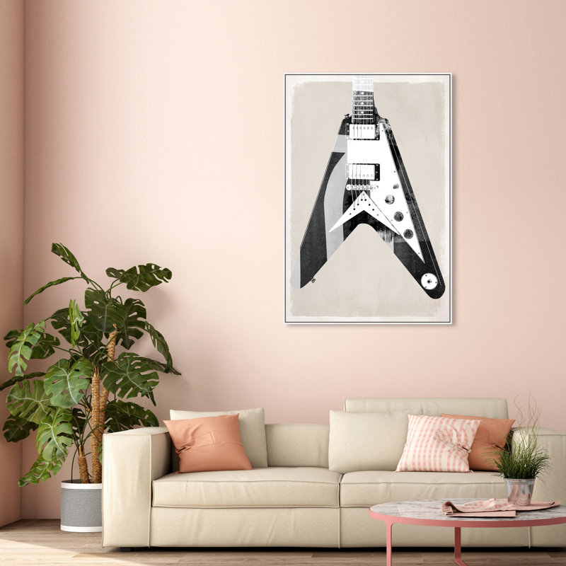 Guitare électrique - Peinture sur toile, H 54 po x l 36 po, Cadre blanc