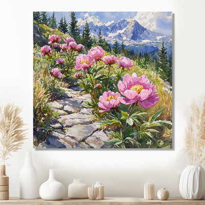 Pivoines le long du sentier de montagne I - pivoines, décoration murale en métal, reproduction d'art traditionnelle en métal