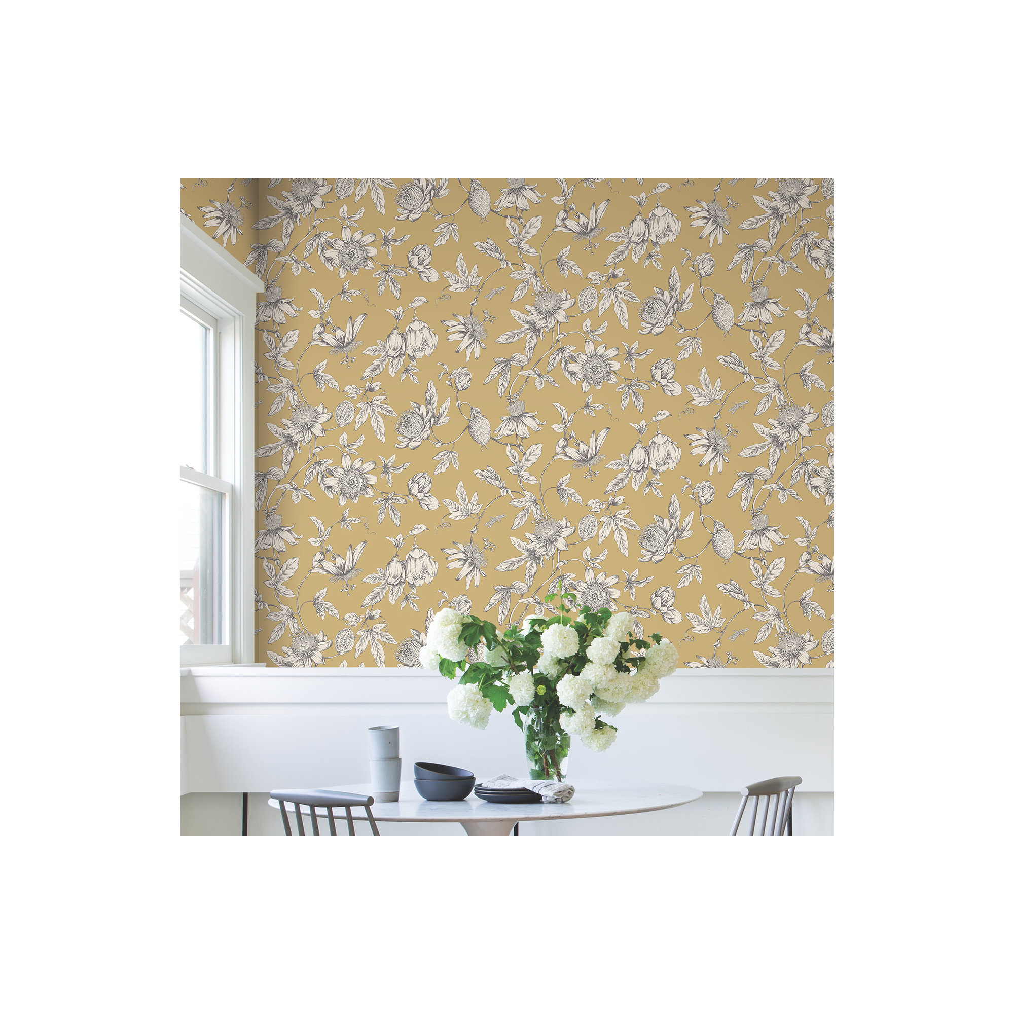 Passion Flower Toile Floral Wallpaper, Harvest