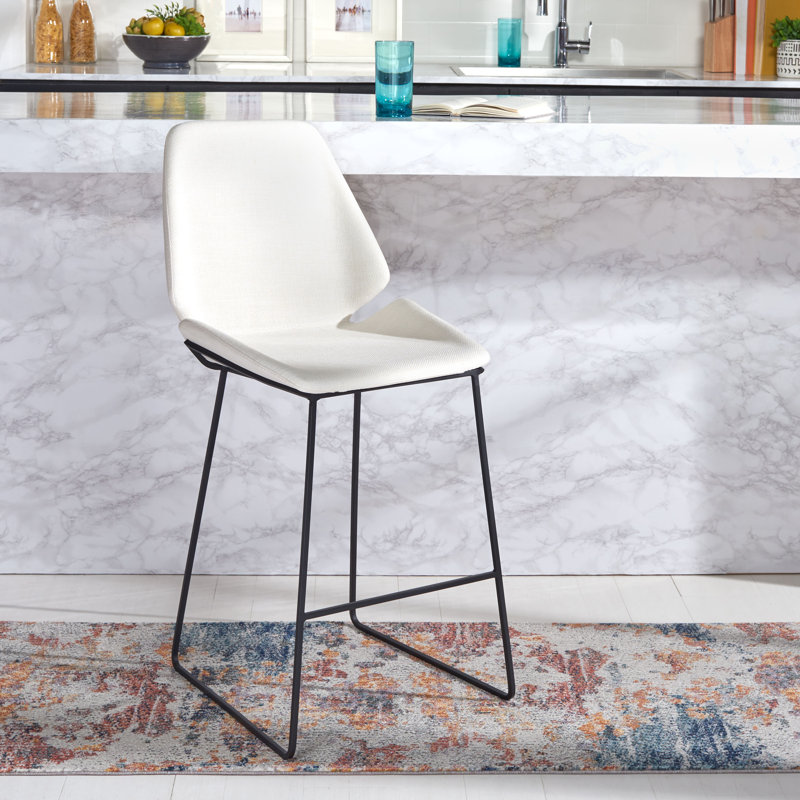 Metzler Upholstered Counter Stool with Metal Frame, White, Black