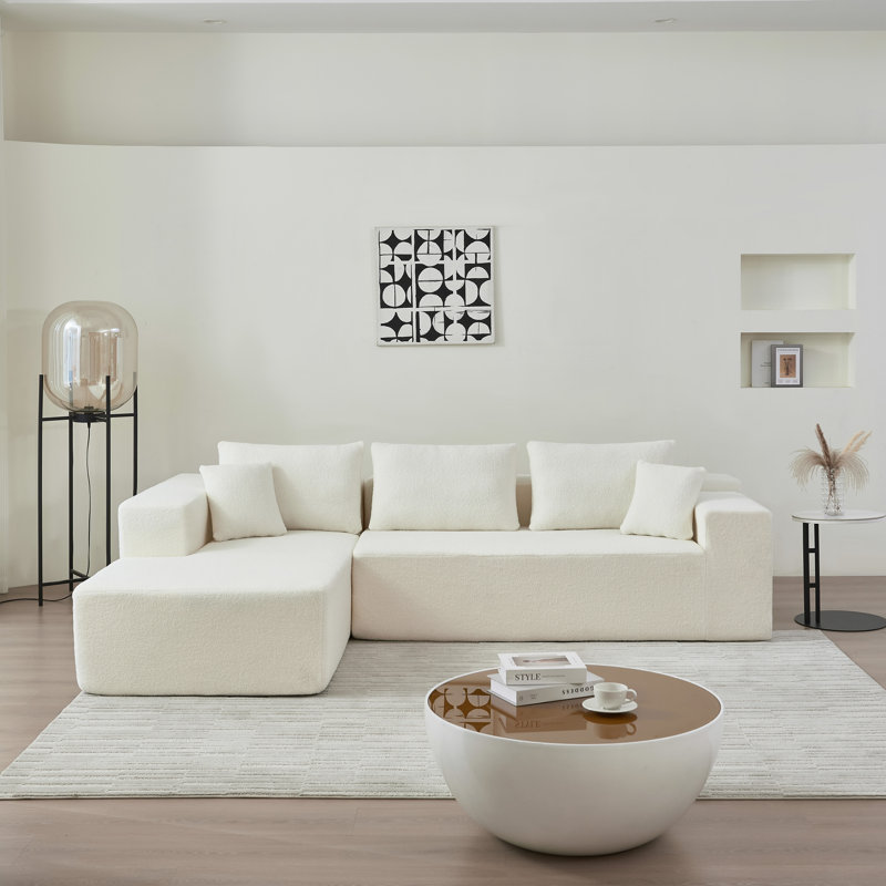 Cotman Boneless 2 - Piece Upholstered Sectional, White Sherpa Fabric