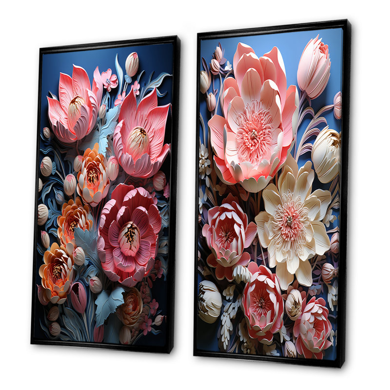 Ensemble de 2 Tulipes néon Bloom, H 32 po x l 33 po, Cadre flottant noir