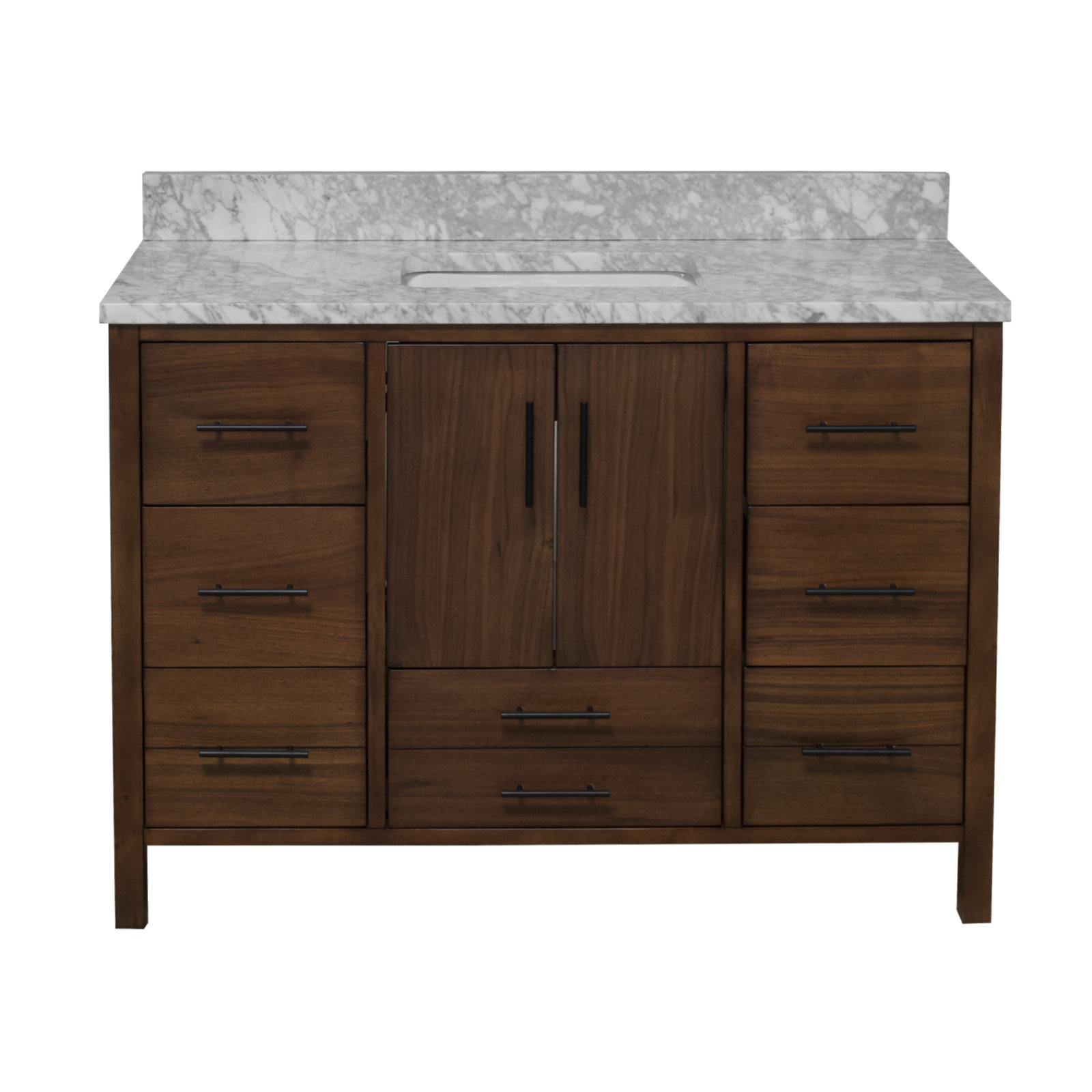 Kiara 48" Carrara Marble Single Bathroom Vanity, Walnut , Carrara Marble
