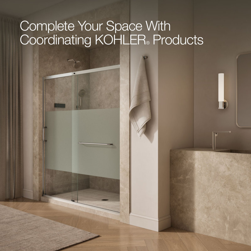 Sliding Shower Door, 75-1/2-In H X 68-1/4 - 71-5/8-In W, With Heavy 5/16-In Thick Crystal Clear Glass With Privacy Band