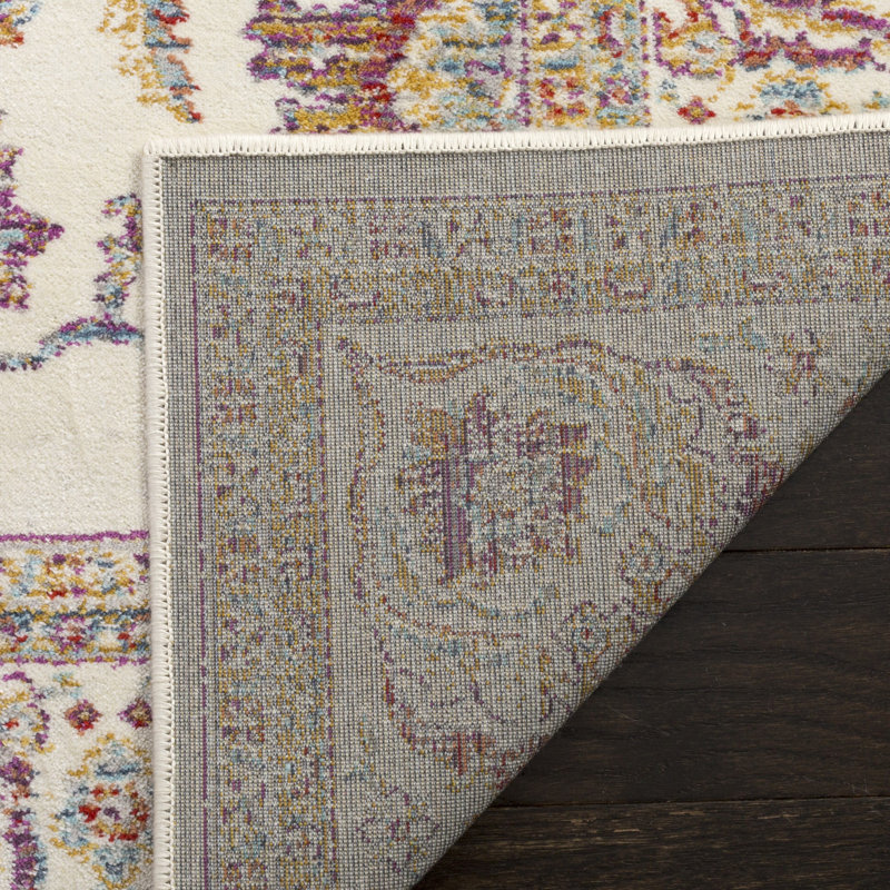 Tapis oriental en viscose blanc / brun Enlow Sevilla, Rectangle 2 pi 1 po x 4 pi