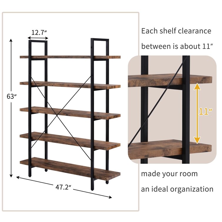 FABULAXE Industrial 42.5 in. Brown Wood and Metal 3-Shelf Etagere