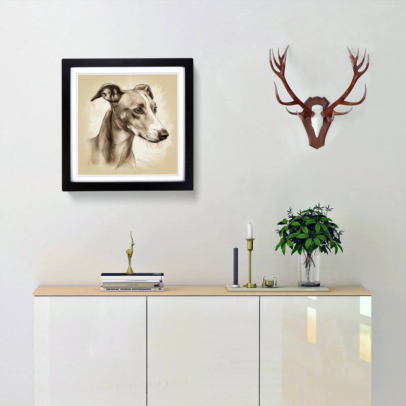 Whippet Drawing - Framed Print, Black