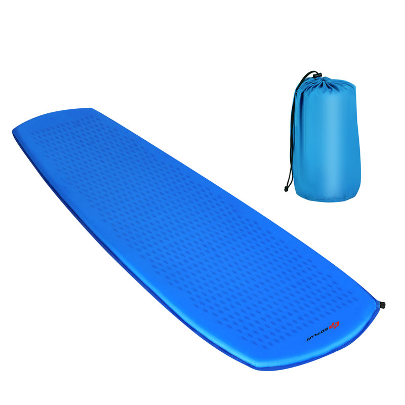 Blue Self-Inflating Nylon Camping Sleeping Pad with Carrying Bag