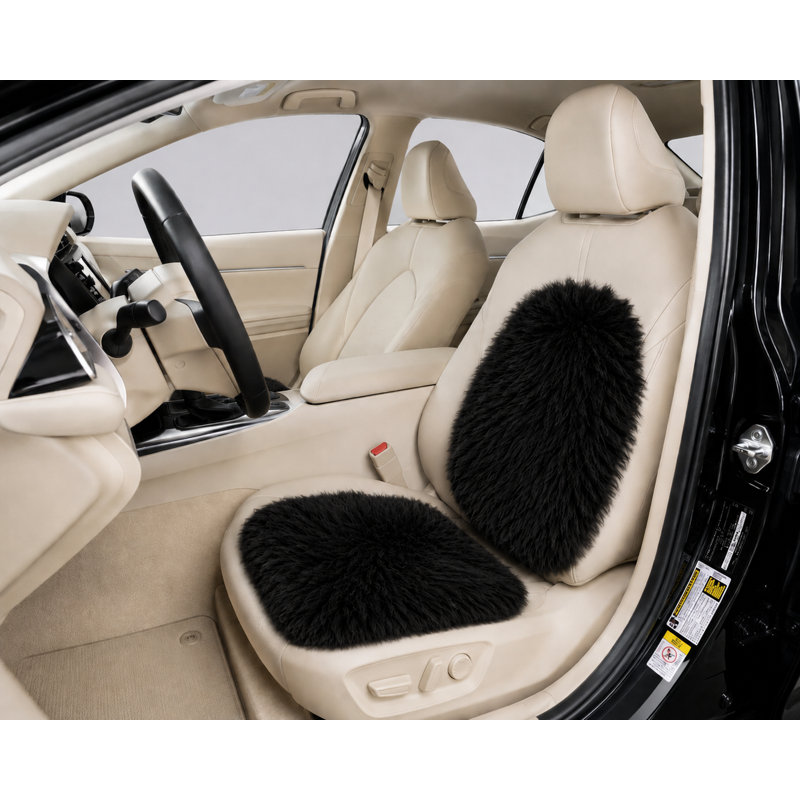 Housse de protection pour siège d'auto en laine de mouton longue de qualité supérieure (1), Black