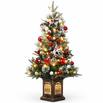 Arbre de Noël illuminé 3 pi, arbre de Noël artificiel à fibre optique avec 78 lumières DEL, petit arbre de Noël en pot 8 modes avec baies rouges, arbre de Noël artificiel de table pour décoration des Fêtes