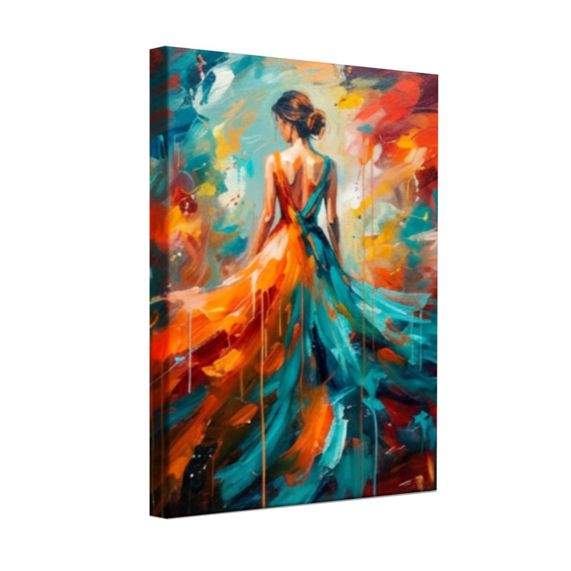 Abstrait coloré abstrait femme en robe fluide, H 18 po x l 12 po