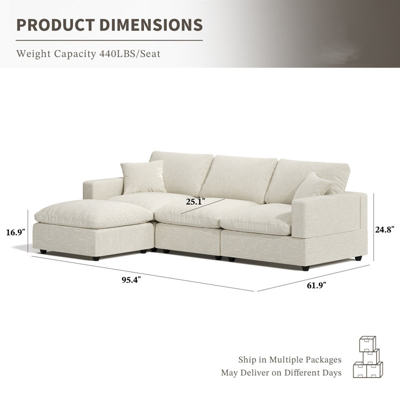 Canapé modulaire 4 places Comfy Cloud Couch for Living, Canapé modulaire rembourré modulaire à assise profonde convertible, Housses de coussin amovibles et lavables