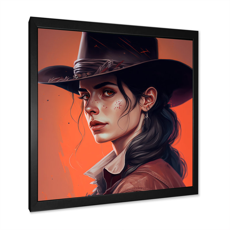 Western Cow Girl II - impression sur toile, H 16 po x l 16 po x P 1 po, Impression noire sur toile encadrée