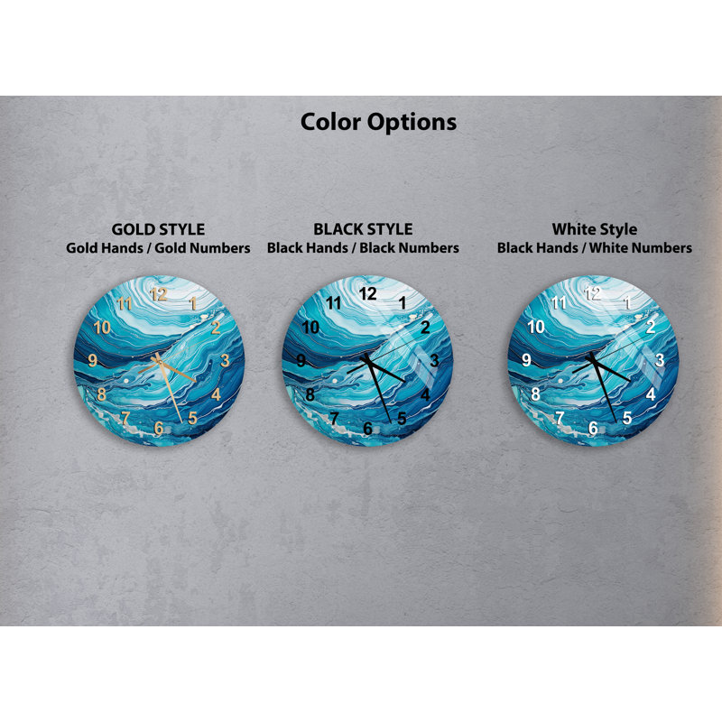 Horloge murale abstraite en verre trempé Ocean Waves, Blanc