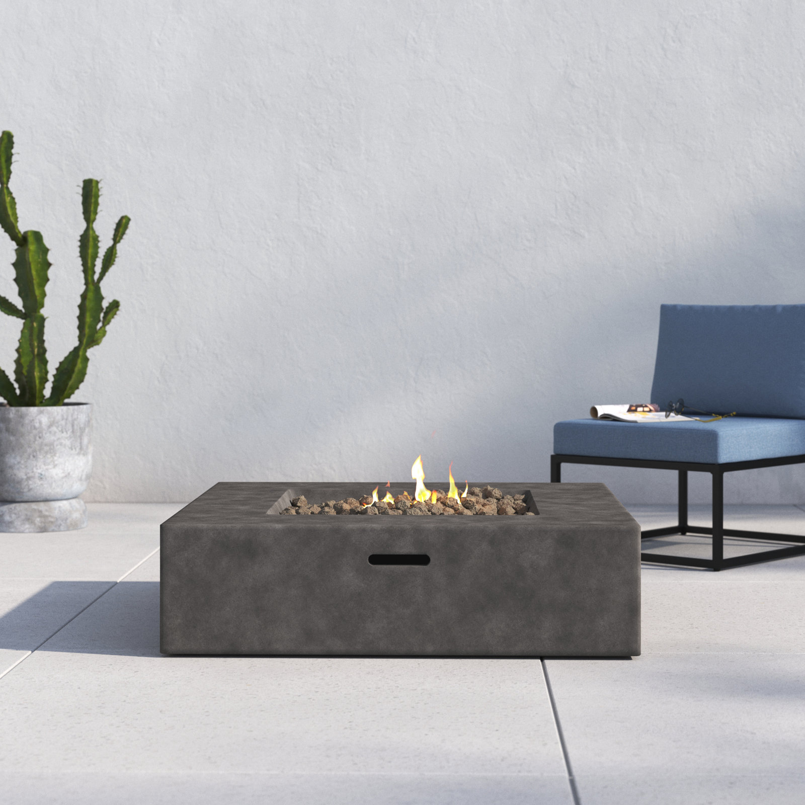 Rashid Fire Pit Table, Charcoal, 12" H x 42" W x 42" D
