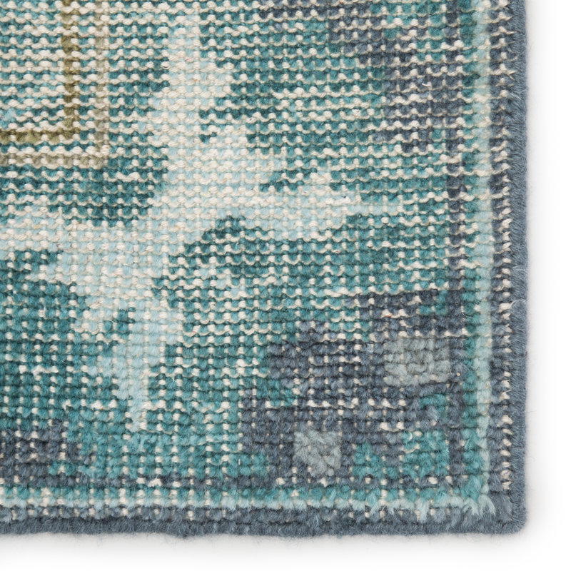 Wool Area Rug in Teal, Rectangle 5' x 8'