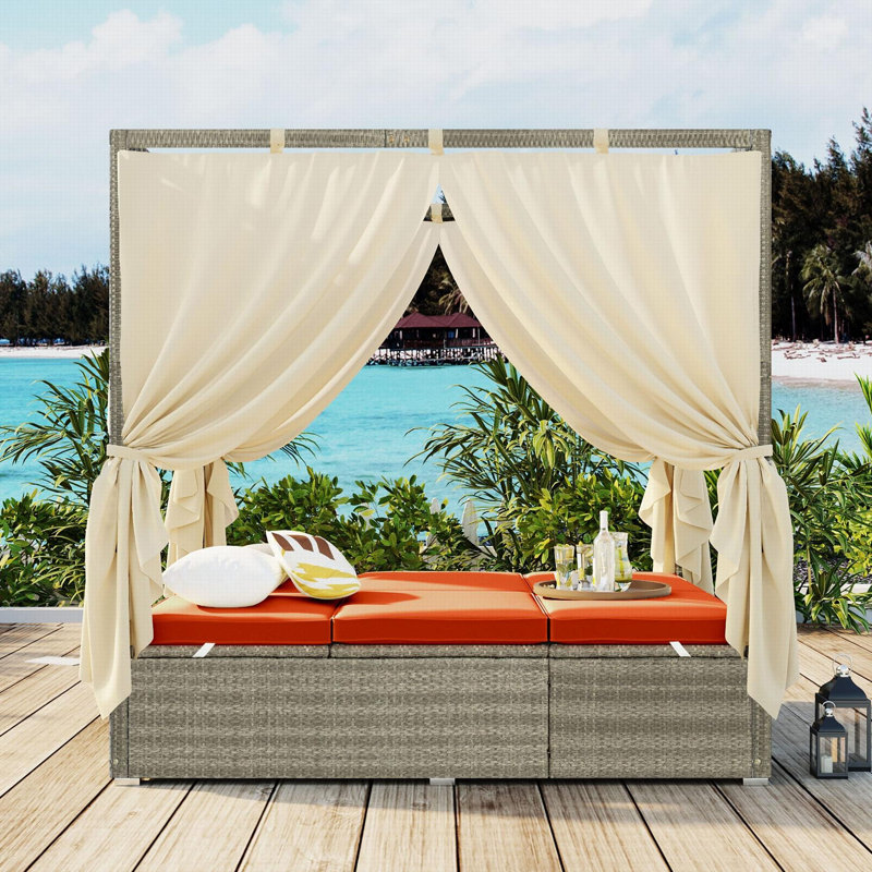 Enigma Wicker Outdoor Patio Sunbed Daybed With Cushions, Orange