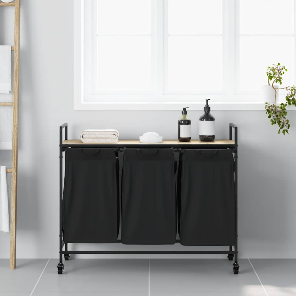 Vidaxl Laundry Basket 3 Compartments With Wheels Sonoma Oak, Brown - Image 3