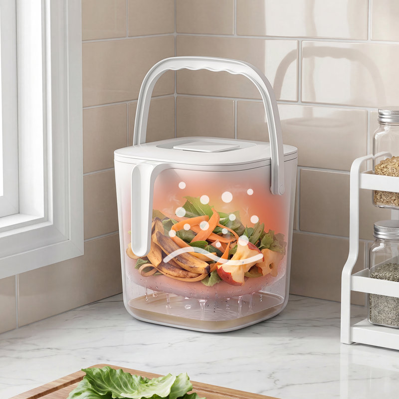 Bac à compost en plastique 1 gallon pour comptoir de cuisine, seau à déchets de comptoir, Blanc
