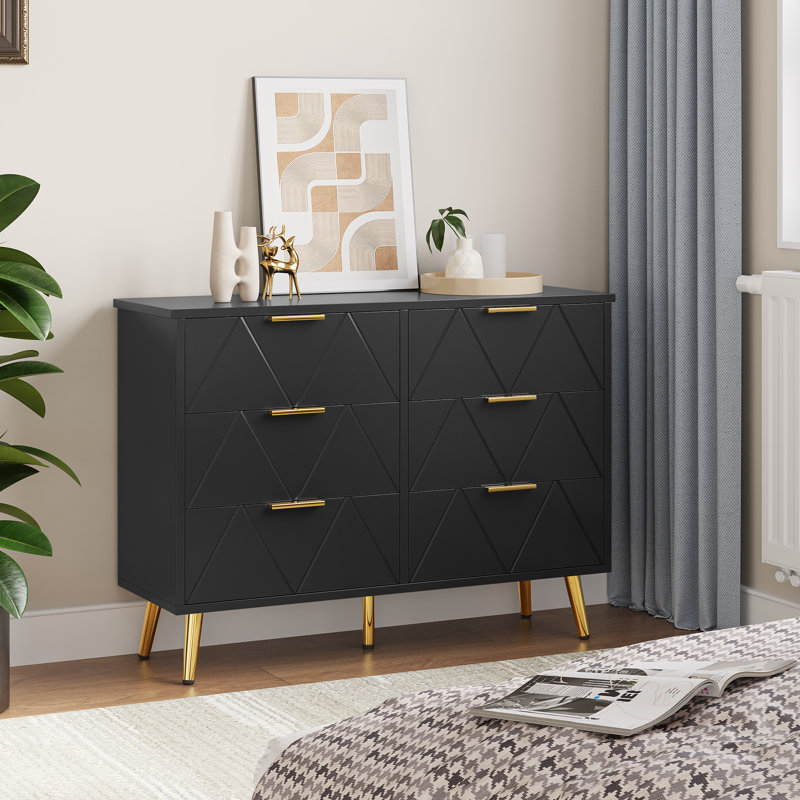 100cm W 6 - Drawer Chest of Drawers，Modern Tallboy Chest, Black