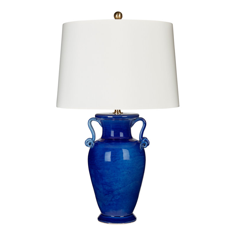 Deep Blue Ceramic Table Lamp with White Linen Shade
