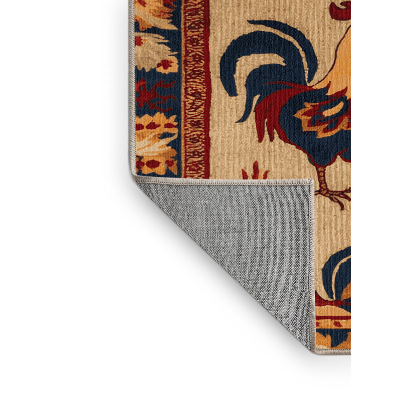 Washable Roosters Farm Area Rug, Square 8'