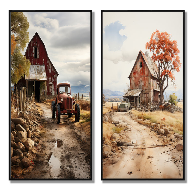 «Barns Rustic Charm VI», 2 pièces, Cadre noir, H 32 po x l 32 po