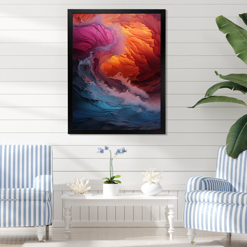 Coral Wave Colorful Wonder - Nautique et plage, impressions sur toile, Cadre simple noir, H 40 po x l 30 po x P 1,5 po