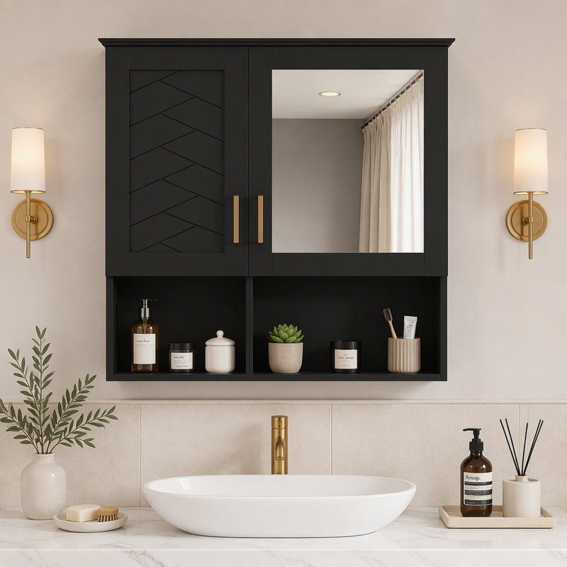 Armoire à pharmacie murale 2 en 1 pour salle de bain avec miroir haute définition, tablettes réglables et portes à fermeture en douceur