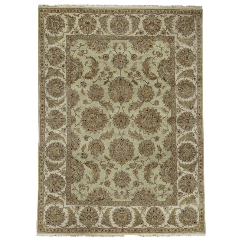 High-Quality Hand-Knotted Light Green And Ivory Area Rug