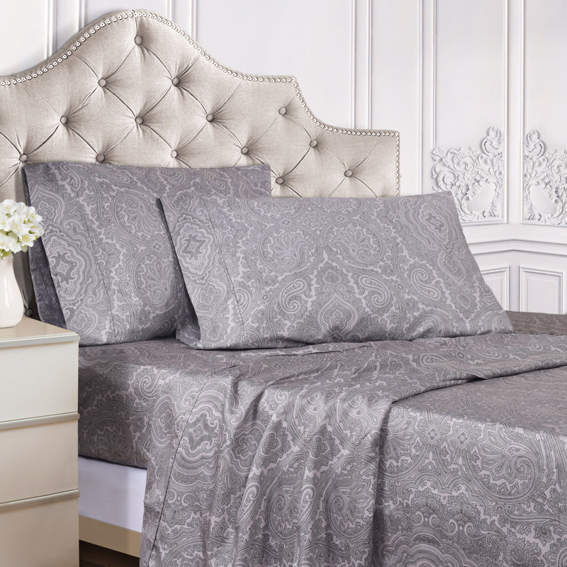 Dark Grey Cotton-Blend Paisley Full/Queen Duvet Cover Set