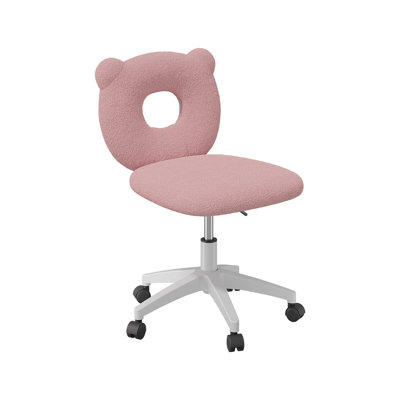 Fauteuil de bureau Bear pour enfants avec roulettes et dossier, fauteuil d'étude pour enfant sans accoudoirs réglable, fauteuil de bureau en tissu Teddy mignon, fauteuil de maquillage pour coiffeuse pour fille et femme dans le salon de lecture, rose