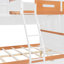 Lit simple superposé au dessus d'un lit double avec tablettes lumineuses à DEL, lit blanc, bordure orange, peu encombrant