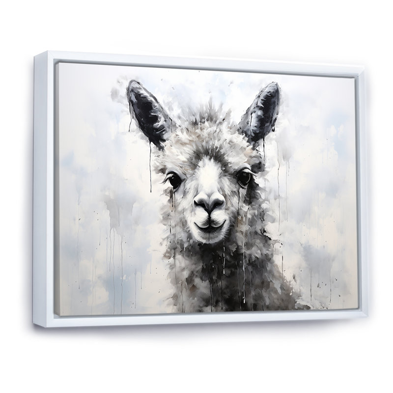 Blaca et blanc minimalisme alpaga monochrome sur toile, H 24 po x l 32 po x P 1 po, Cadre flottant blanc
