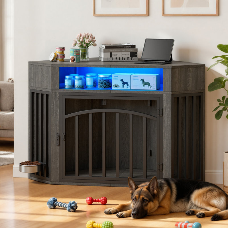  Meuble de coin pour cage 52 po avec éclairage DEL et prises de courant, Gris