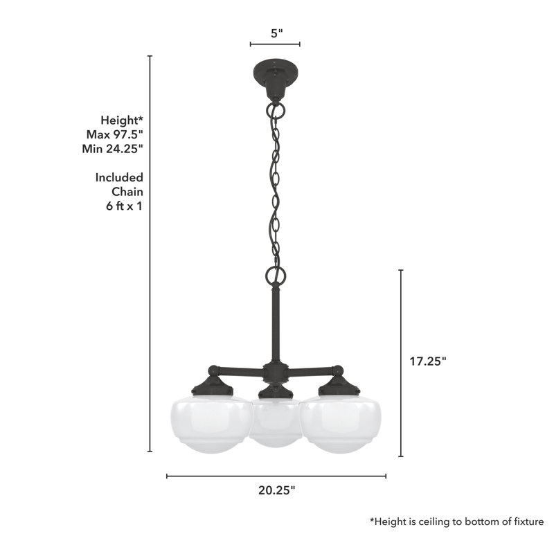 Saddle Creek Noble Bronze 3-Light Schoolhouse Chandelier with Cased White Glass