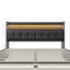 Ottoman Storage Bed With LED Headboard & USB-C Port, Industrial Frame, Black Faux Leather-2102428212