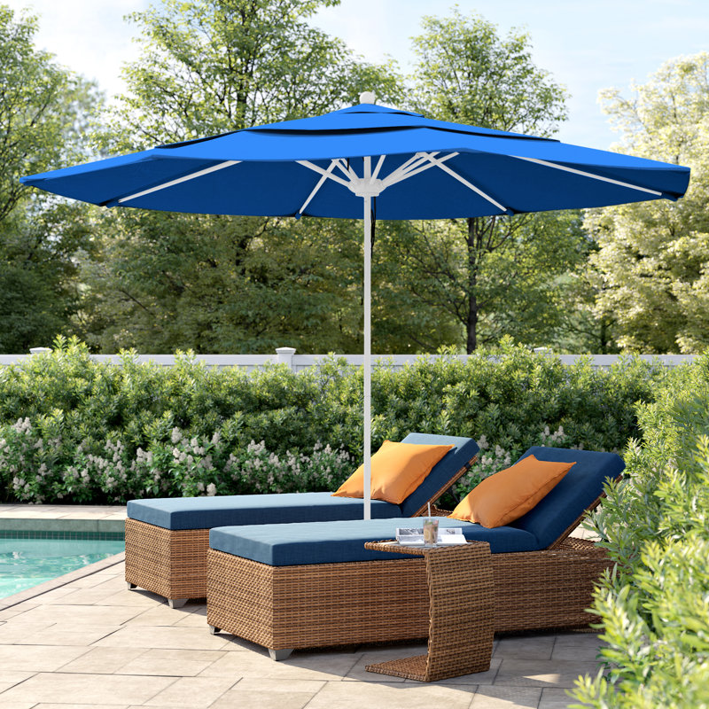 Parasol de marché 11 pi Hibo, Tissu performance bleu royal, Blanc mat