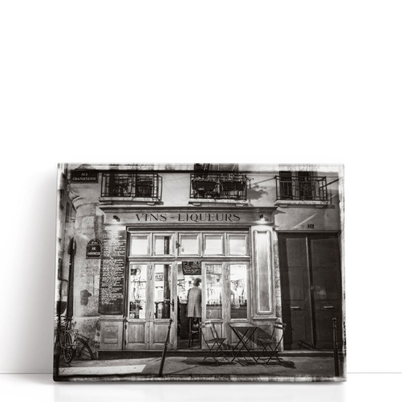 Bar In Paris Black and White - reproduction d'art sur toile, H 18 po x l 24 po