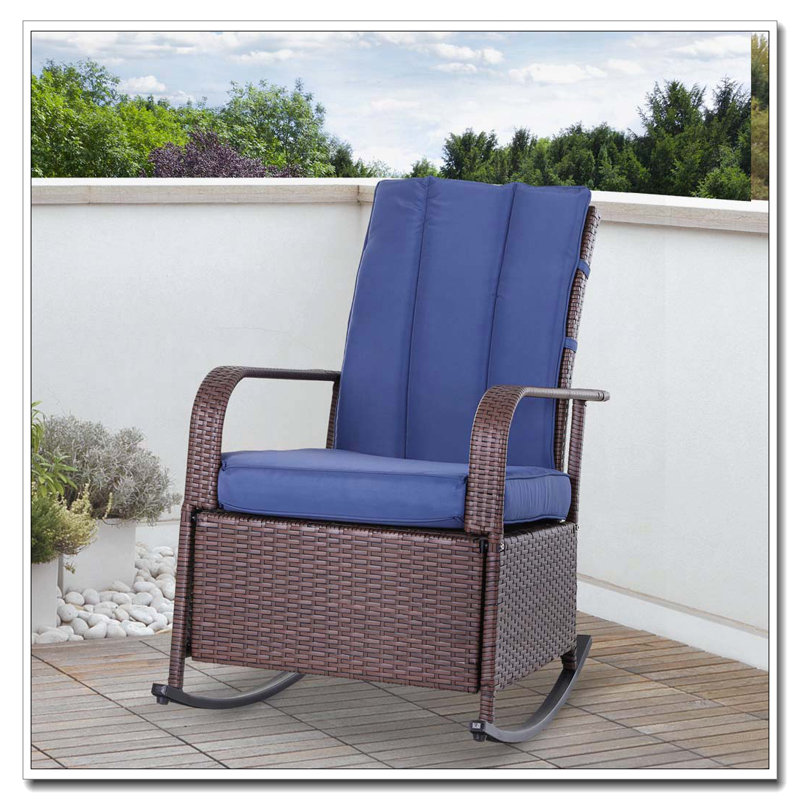 Chaise berçante d'extérieur en osier et rotin, Bleu, Brun